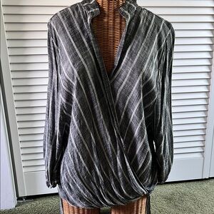 Abbeline Black and White Relaxed  Blouse with Mandarin Collar